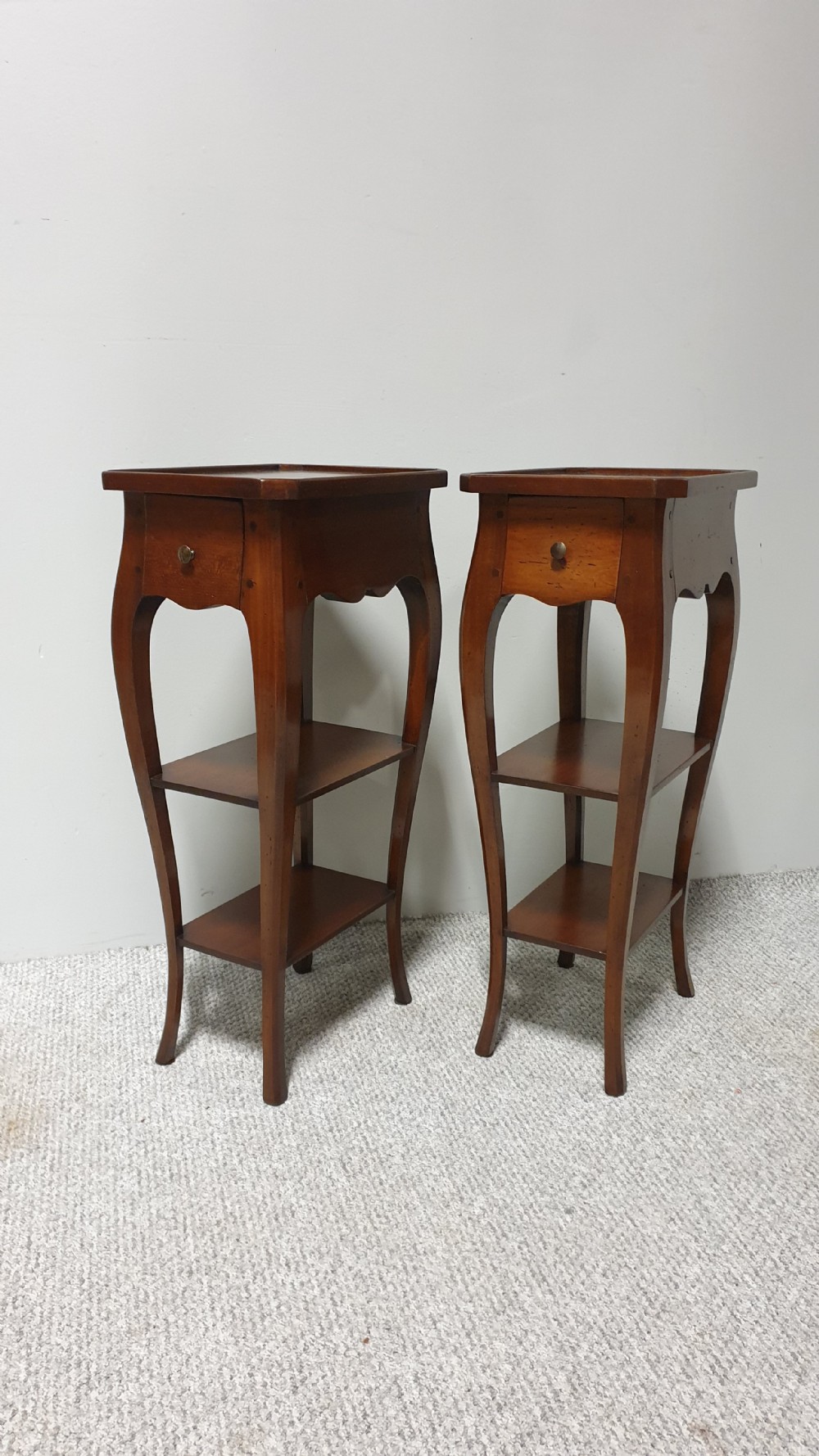 Pair French Cherry Bedside Lamp Tables View II