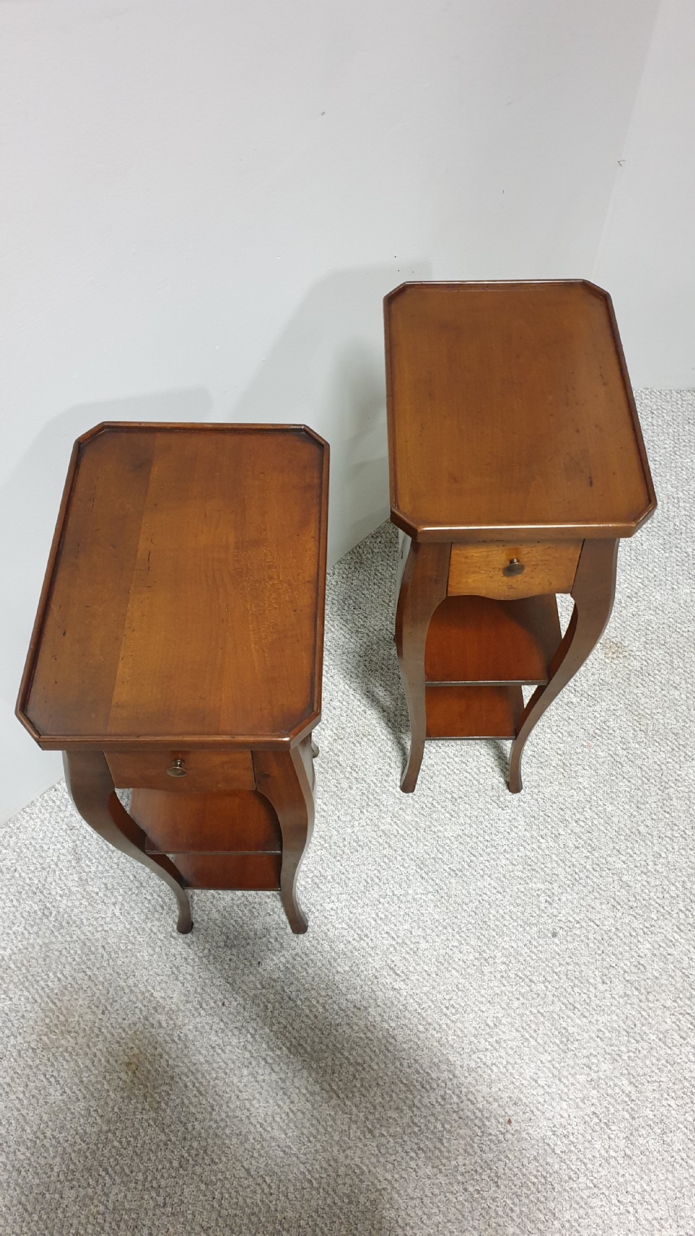 Pair French Cherry Bedside Lamp Tables View III