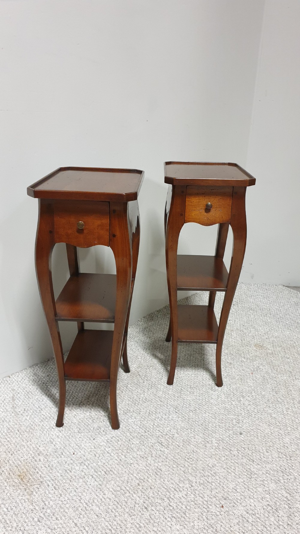 Pair French Cherry Bedside Lamp Tables View IV