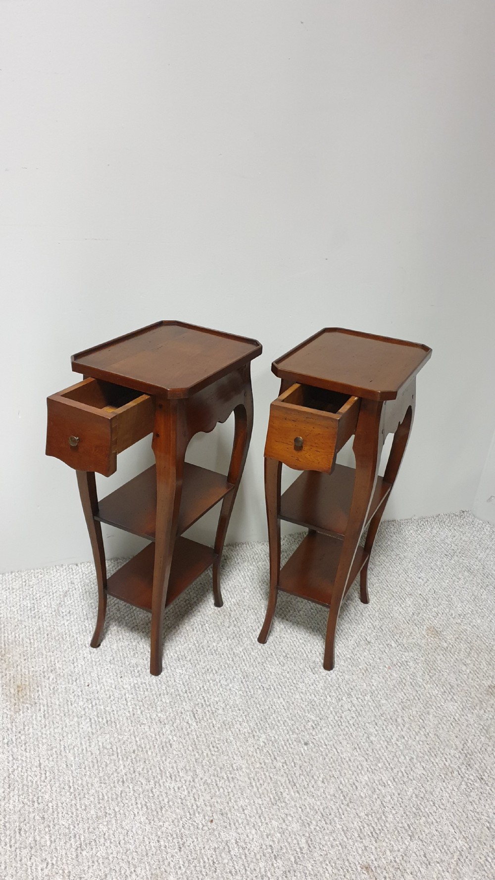 Pair French Cherry Bedside Lamp Tables View V
