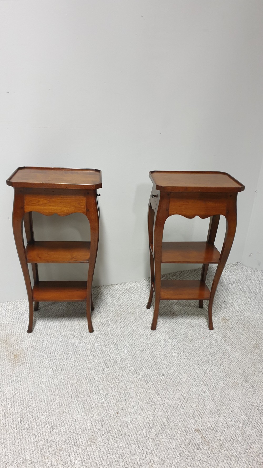 Pair French Cherry Bedside Lamp Tables View VI