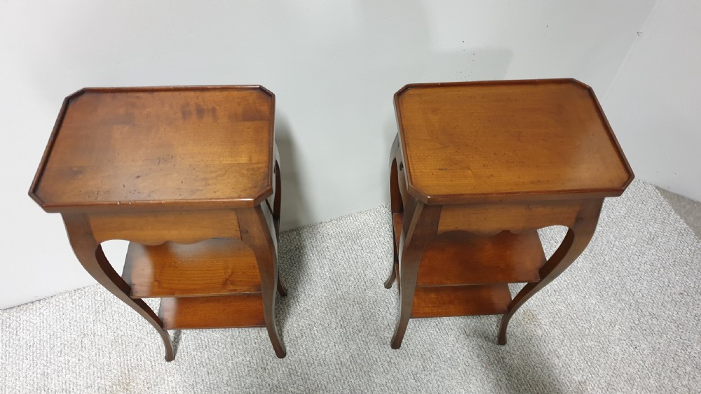 Pair French Cherry Bedside Lamp Tables View VII