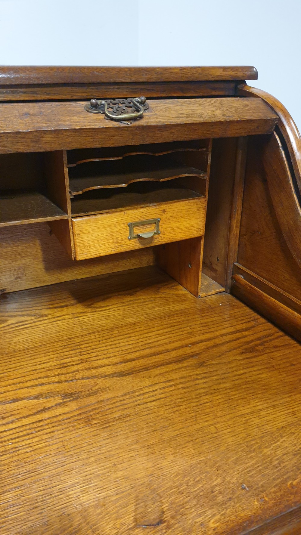 Good English Oak Roll Top Desk View VII