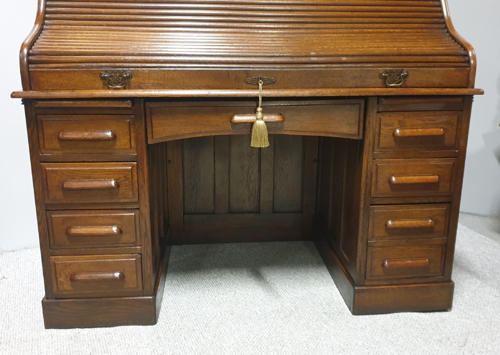 Good English Oak Roll Top Desk View XII