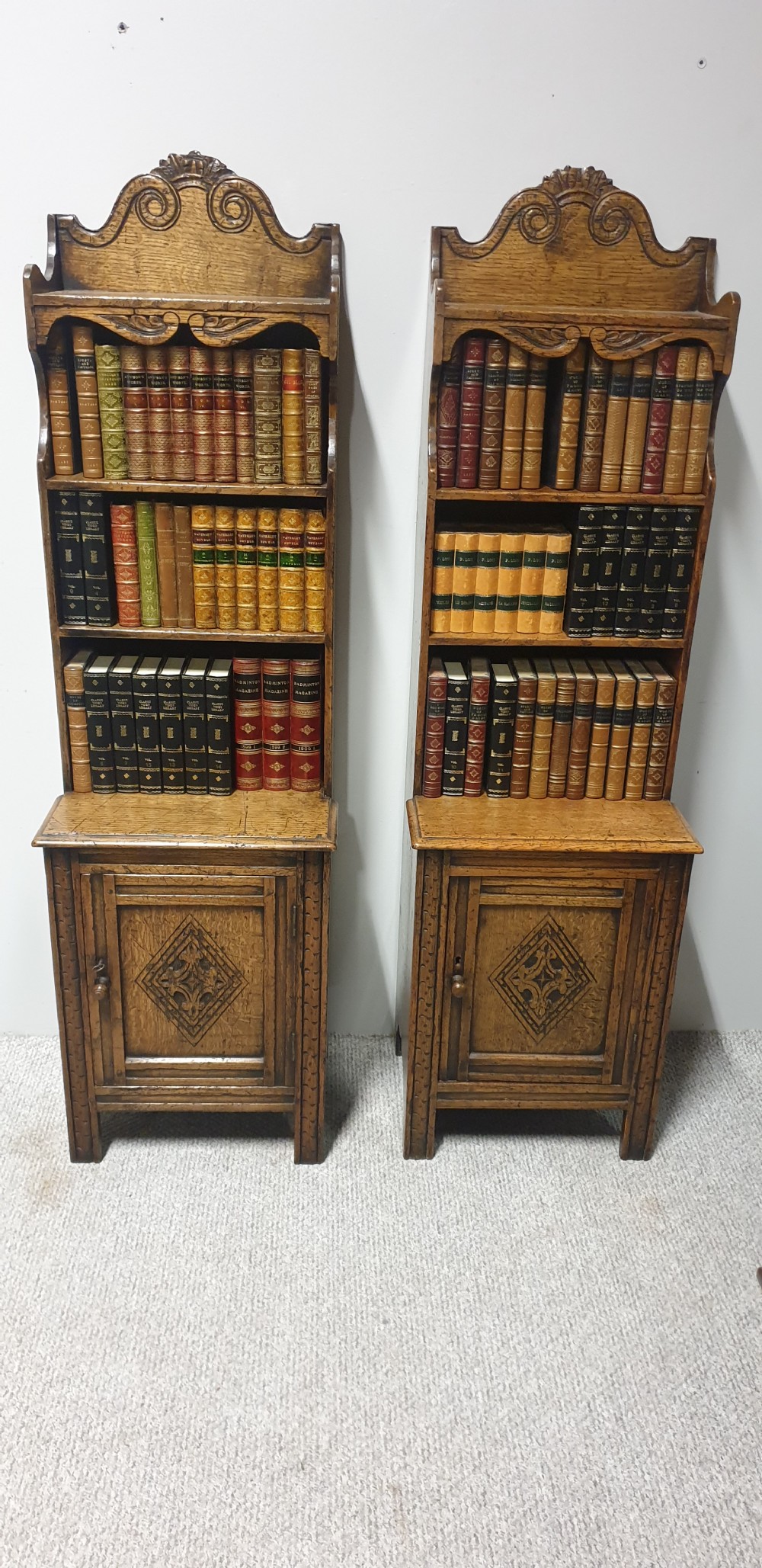 Outstanding Pair Oak Bookcases View III