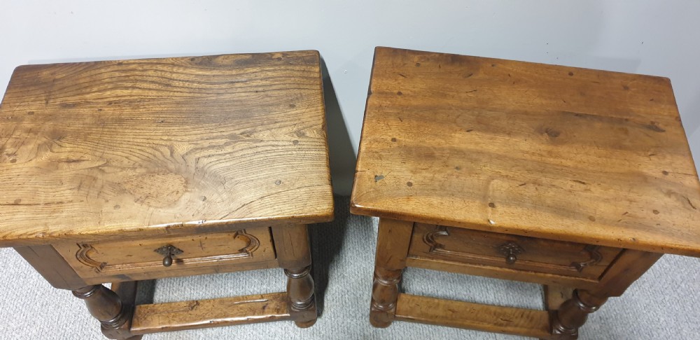 Pair French Rustic Bedside Lamp Chests of Drawers View II