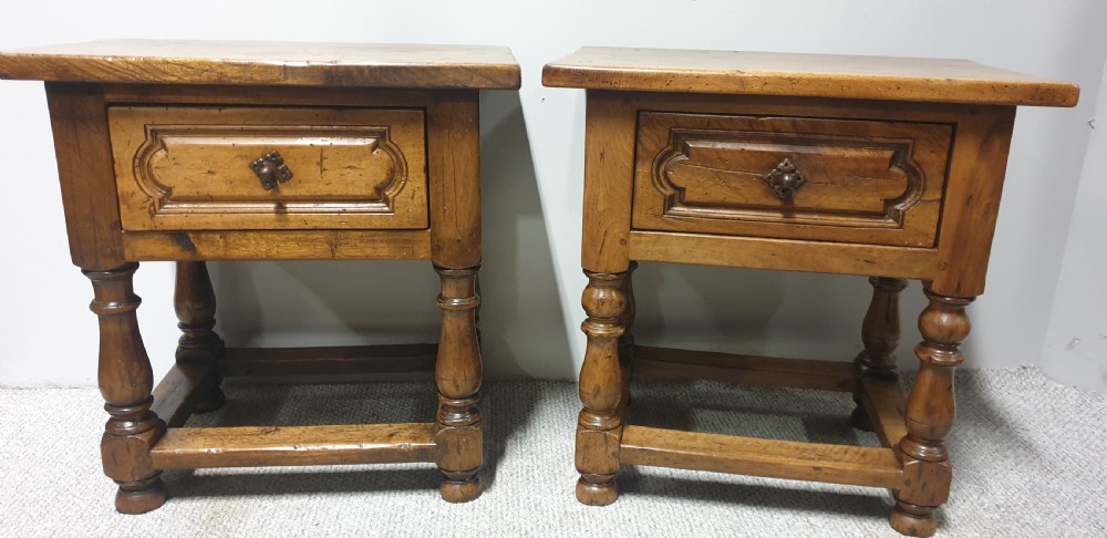 Pair French Rustic Bedside Lamp Chests of Drawers View III