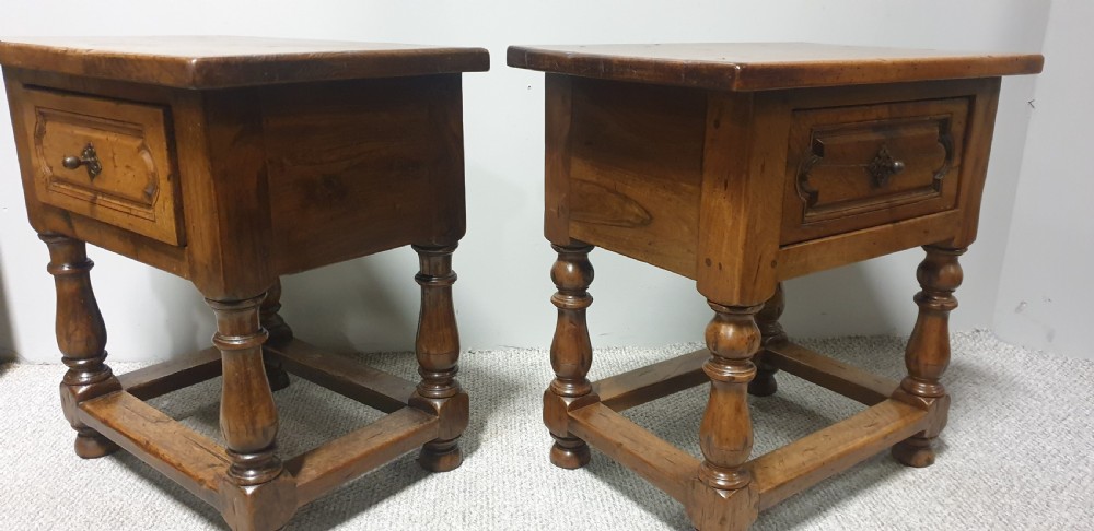 Pair French Rustic Bedside Lamp Chests of Drawers View IV