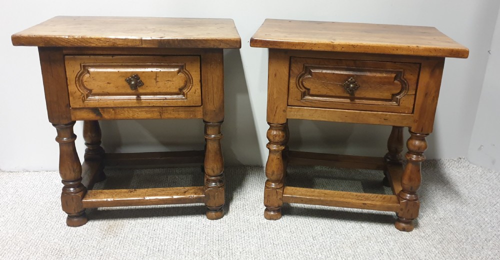 Pair French Rustic Bedside Lamp Chests of Drawers View VII