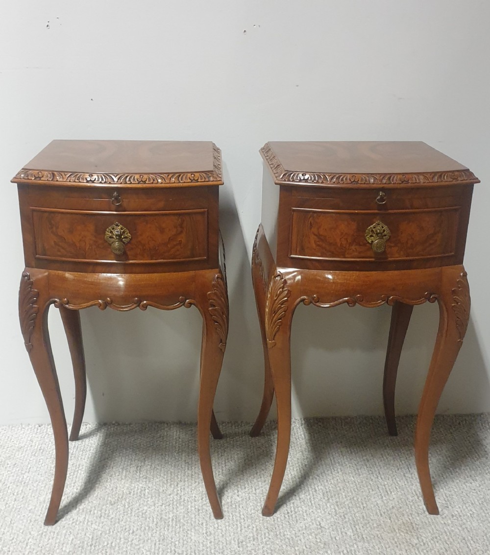 Super Pair Burr Walnut Bedside Lamp Tables