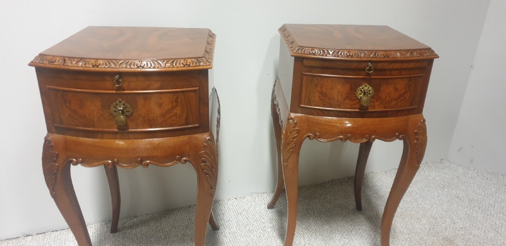 Super Pair Burr Walnut Bedside Lamp Tables View III