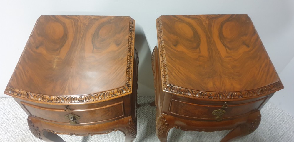 Super Pair Burr Walnut Bedside Lamp Tables View IV