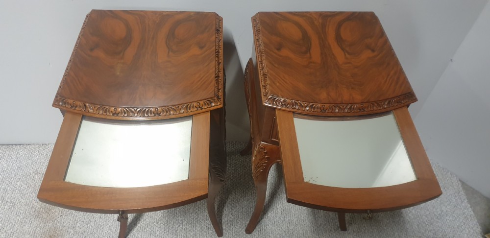 Super Pair Burr Walnut Bedside Lamp Tables View V