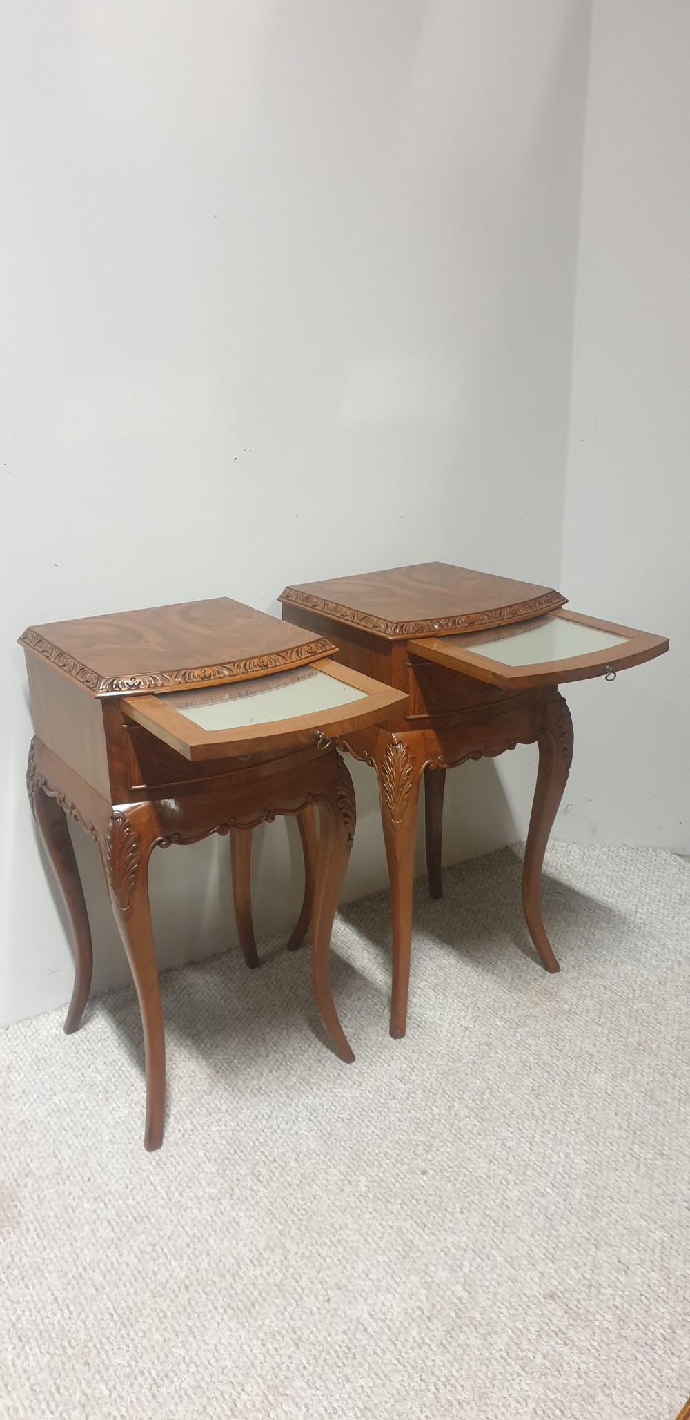Super Pair Burr Walnut Bedside Lamp Tables View VI
