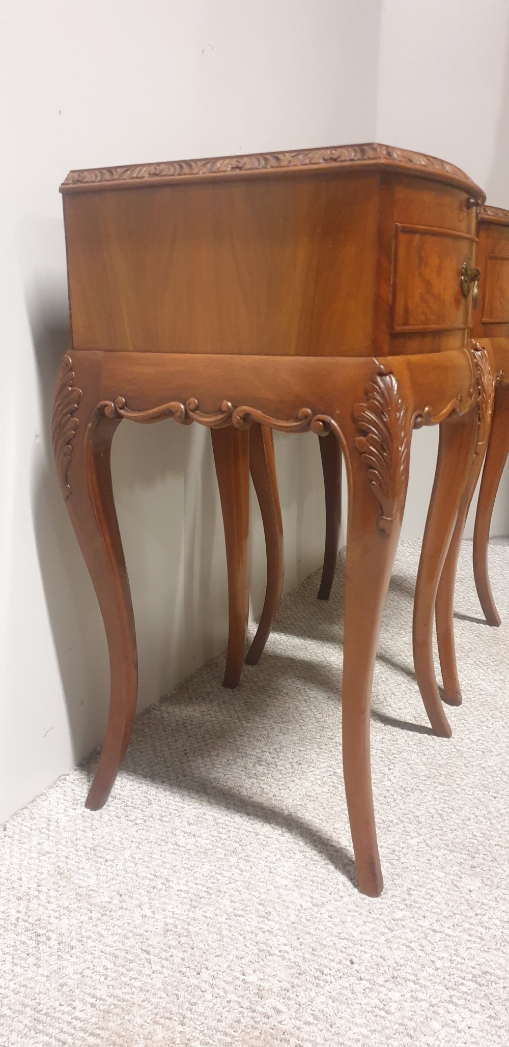 Super Pair Burr Walnut Bedside Lamp Tables View VIII