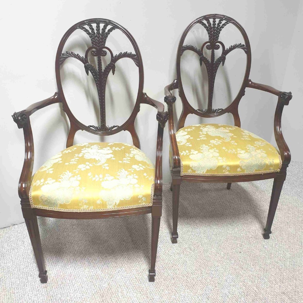 Outstanding Pair Mahogany Elbow Armchairs