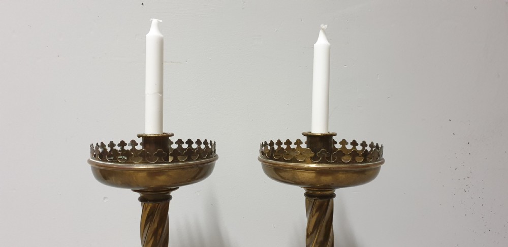 Pair Large Brass Church Candlesticks View II