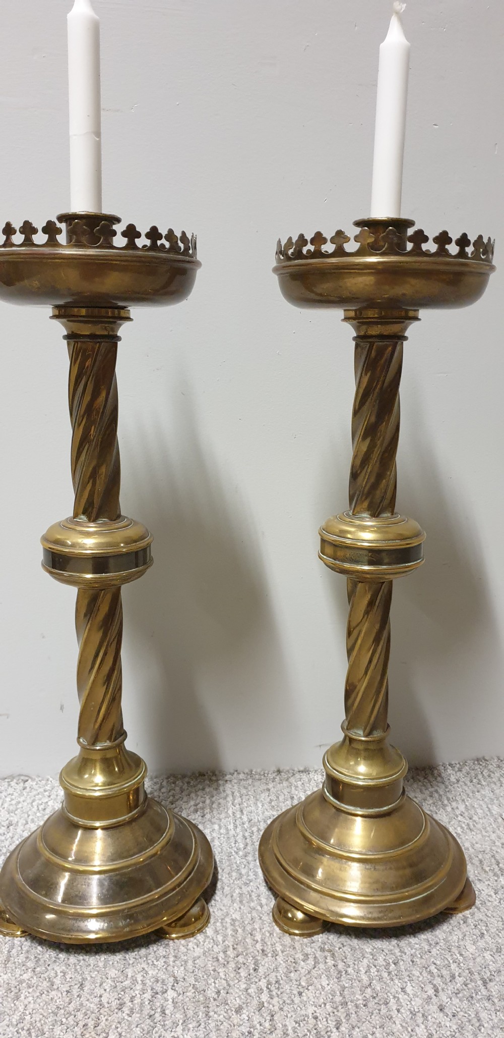Pair Large Brass Church Candlesticks View III