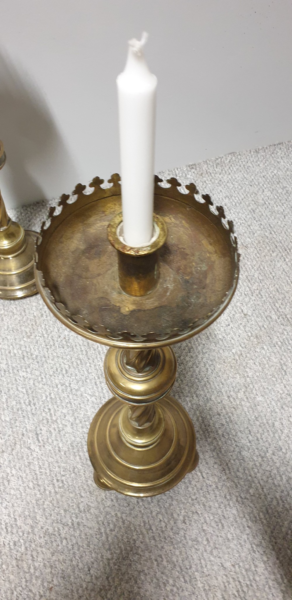 Pair Large Brass Church Candlesticks View VI