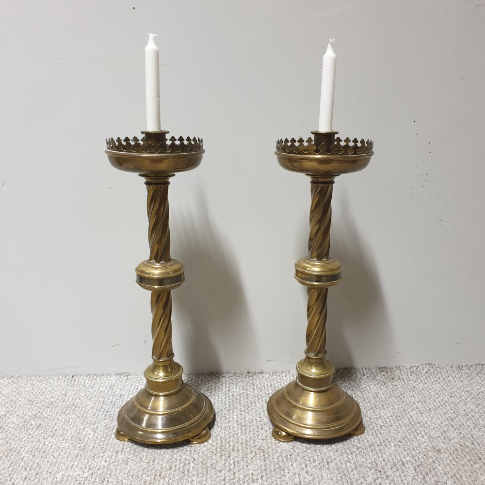 Pair Large Brass Church Candlesticks