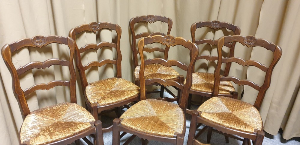Very Good Set of Six French Oak Kitchen Dining Chairs View V
