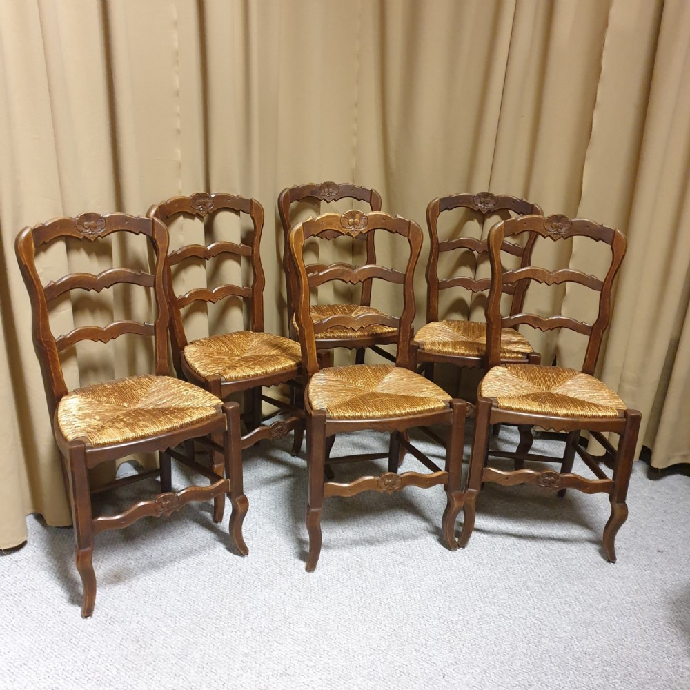 Very Good Set of Six French Oak Kitchen Dining Chairs