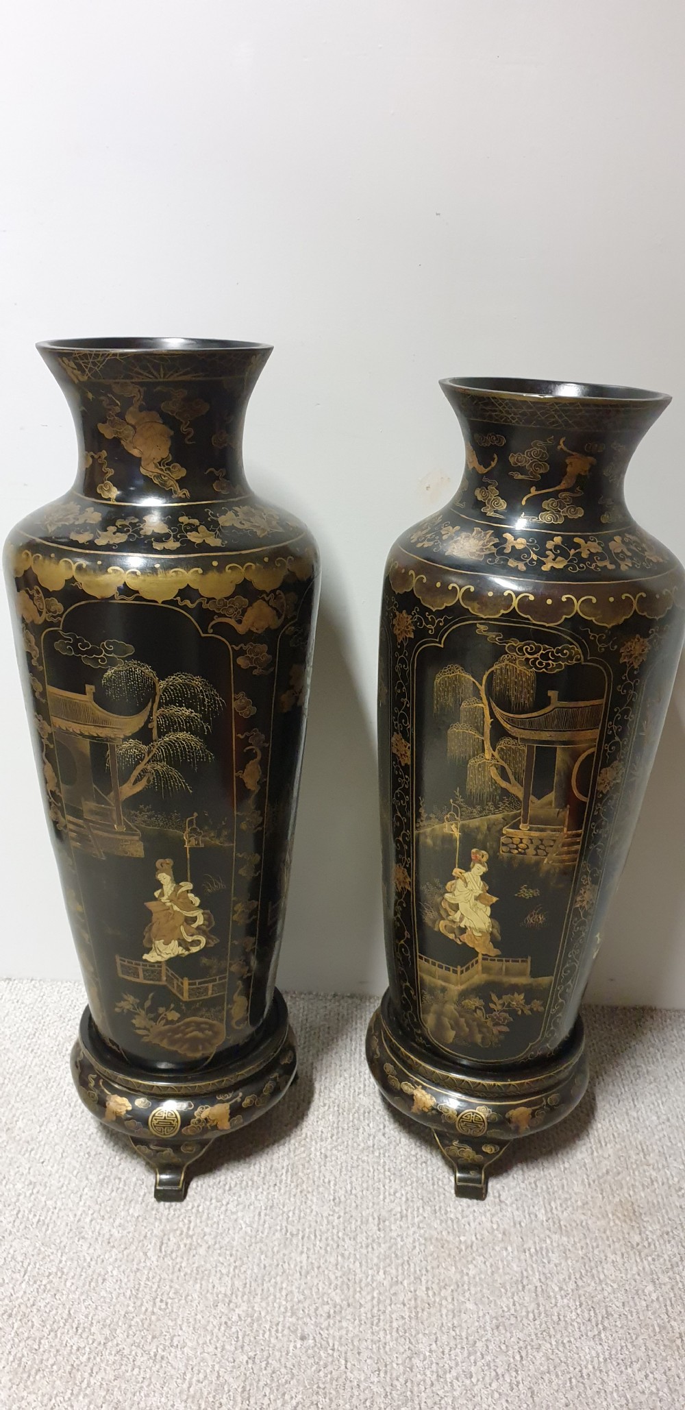Wonderful Pair of Huge Paper Mache Laquered Vases View II