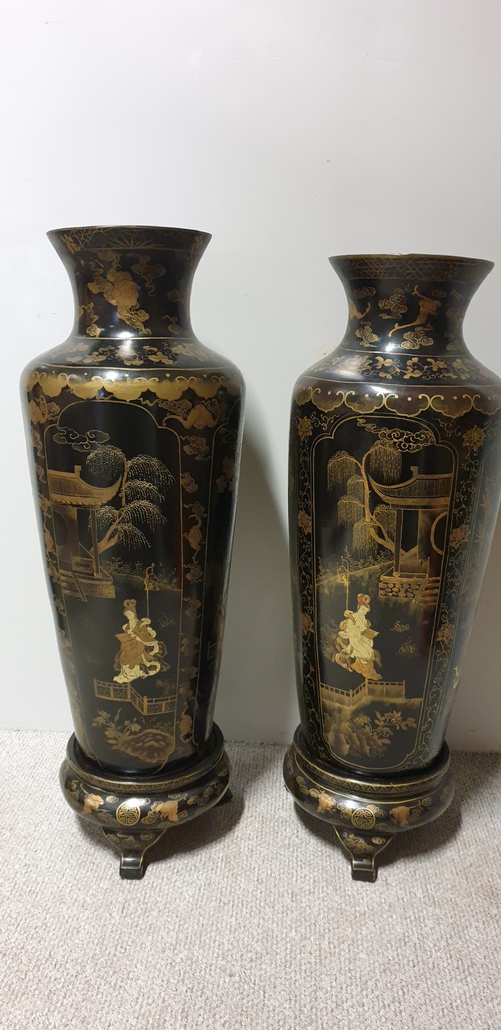 Wonderful Pair of Huge Paper Mache Laquered Vases View III