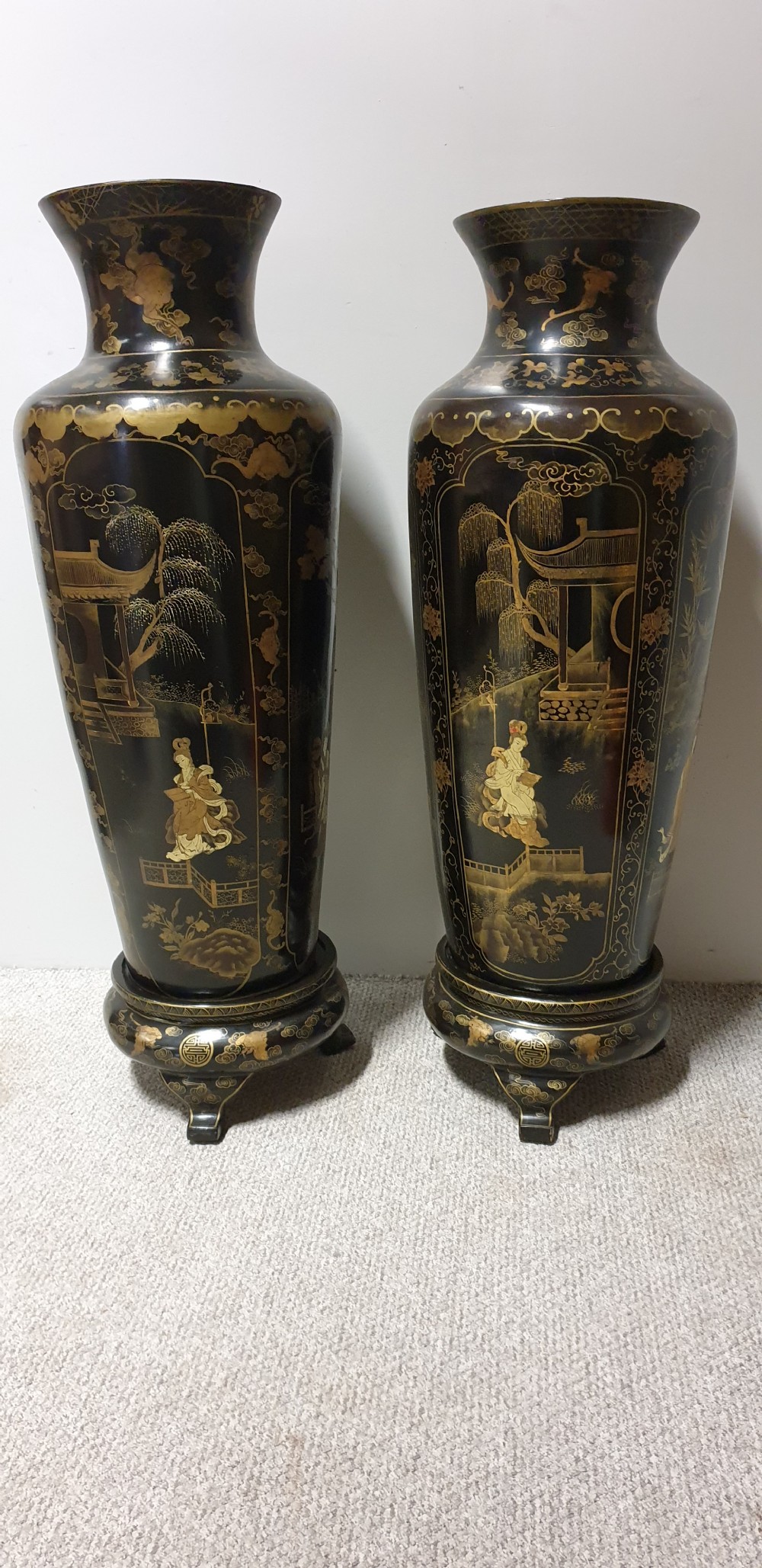 Wonderful Pair of Huge Paper Mache Laquered Vases View V