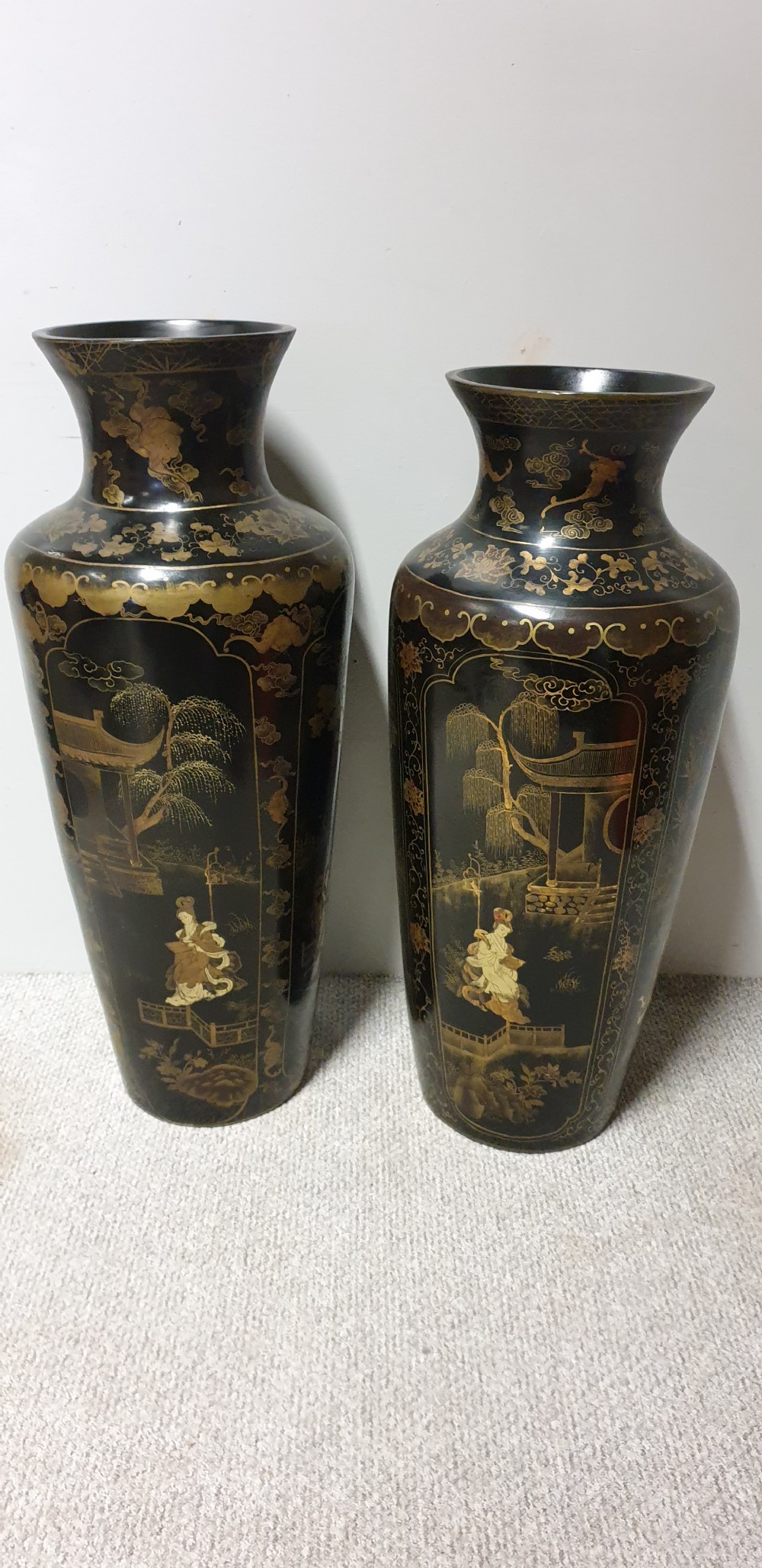 Wonderful Pair of Huge Paper Mache Laquered Vases View VI
