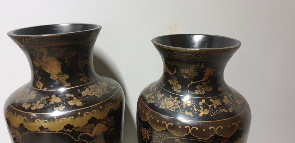 Wonderful Pair of Huge Paper Mache Laquered Vases View VII