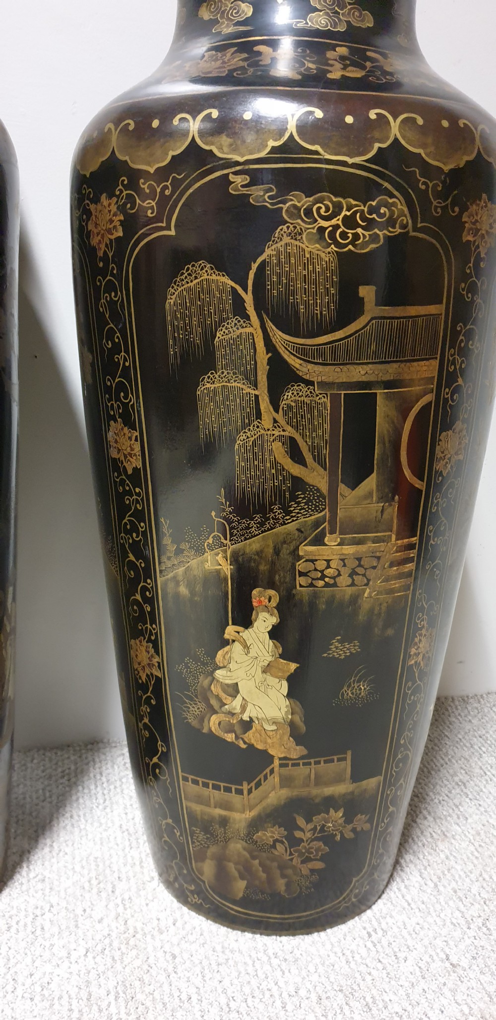 Wonderful Pair of Huge Paper Mache Laquered Vases View IX