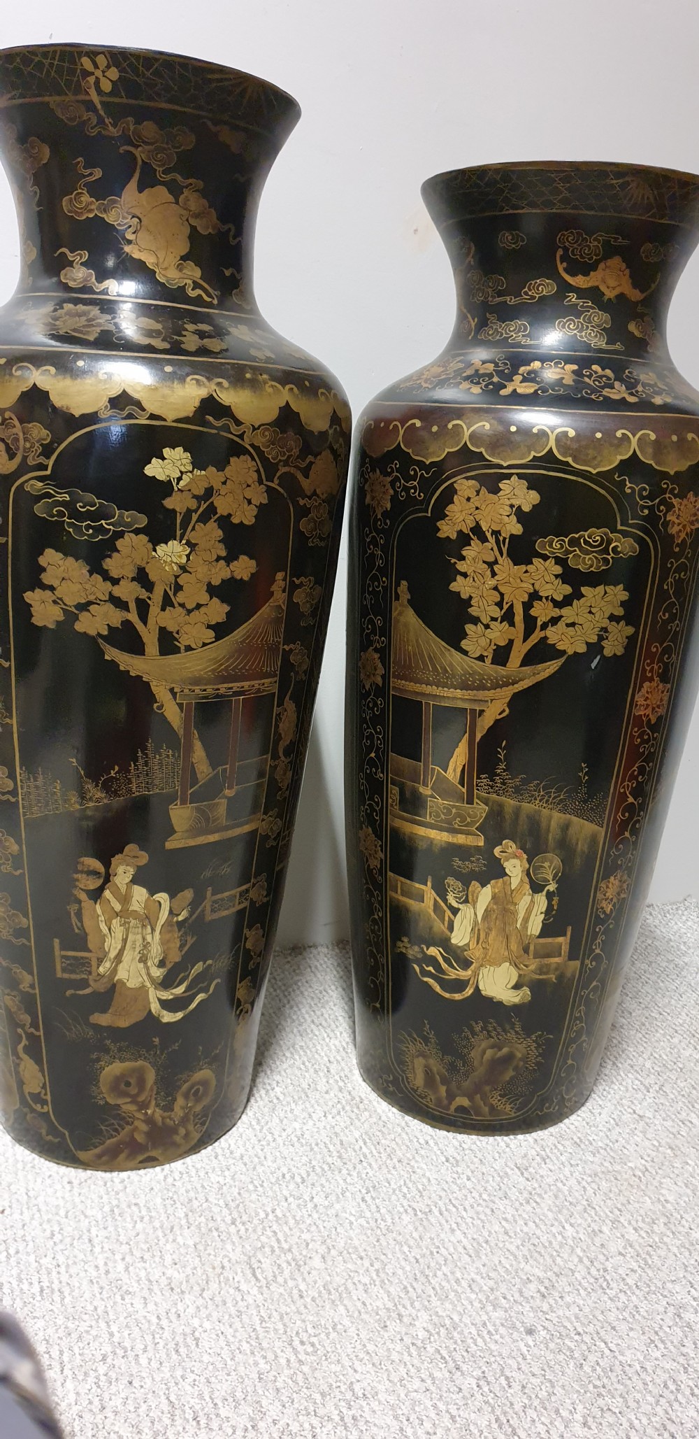 Wonderful Pair of Huge Paper Mache Laquered Vases View XII