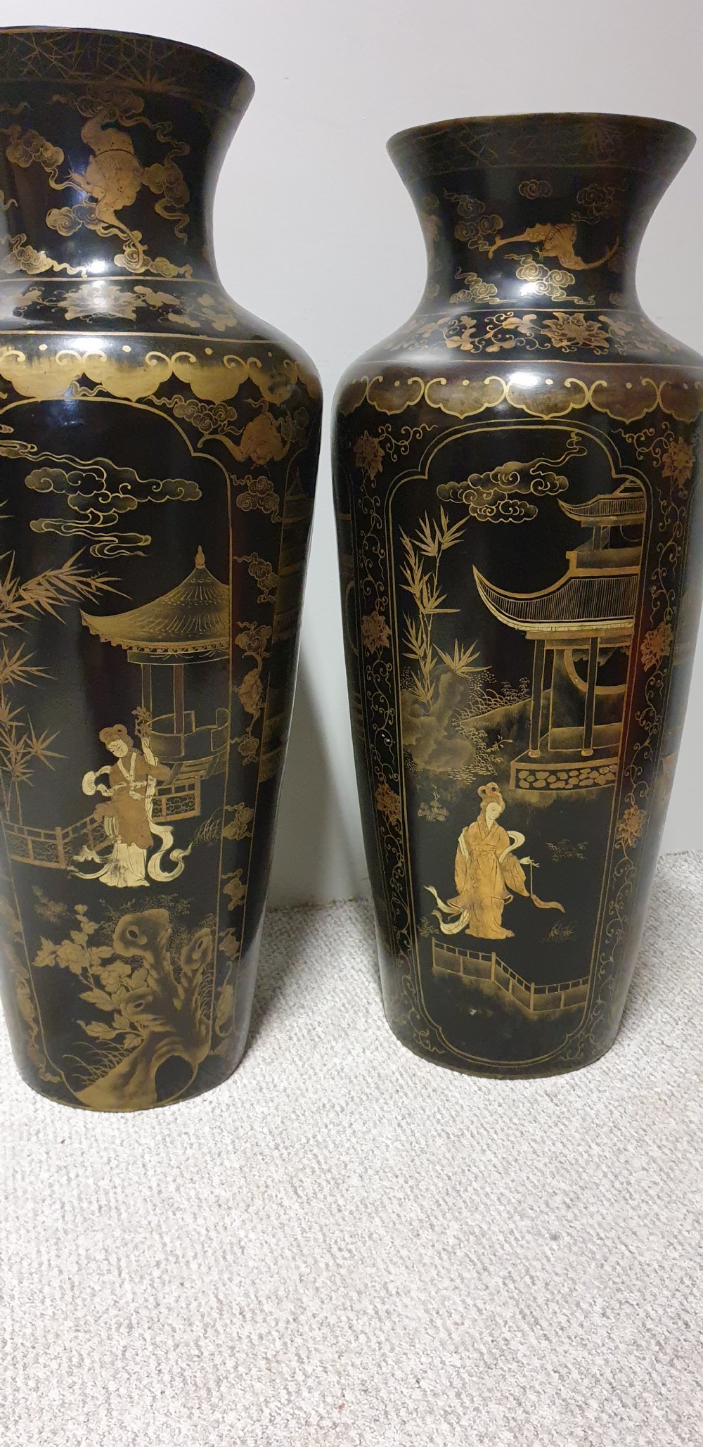 Wonderful Pair of Huge Paper Mache Laquered Vases View XIII