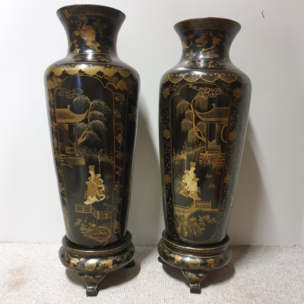Wonderful Pair of Huge Paper Mache Laquered Vases