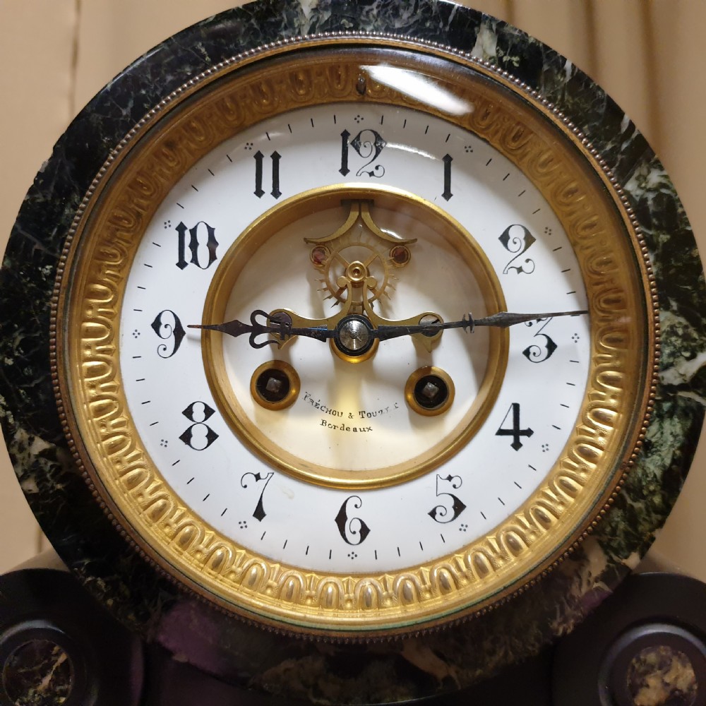 Wonderful French Slate and Marble Clock Garniture View VII