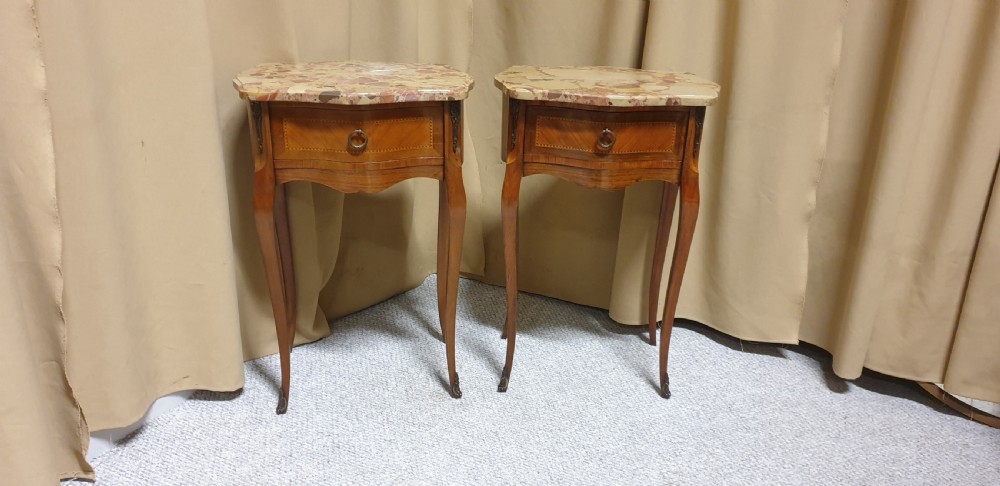 Great Pair French Inlaid Bedside Lamp Tables View II