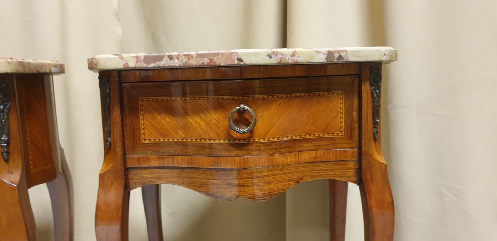 Great Pair French Inlaid Bedside Lamp Tables View V