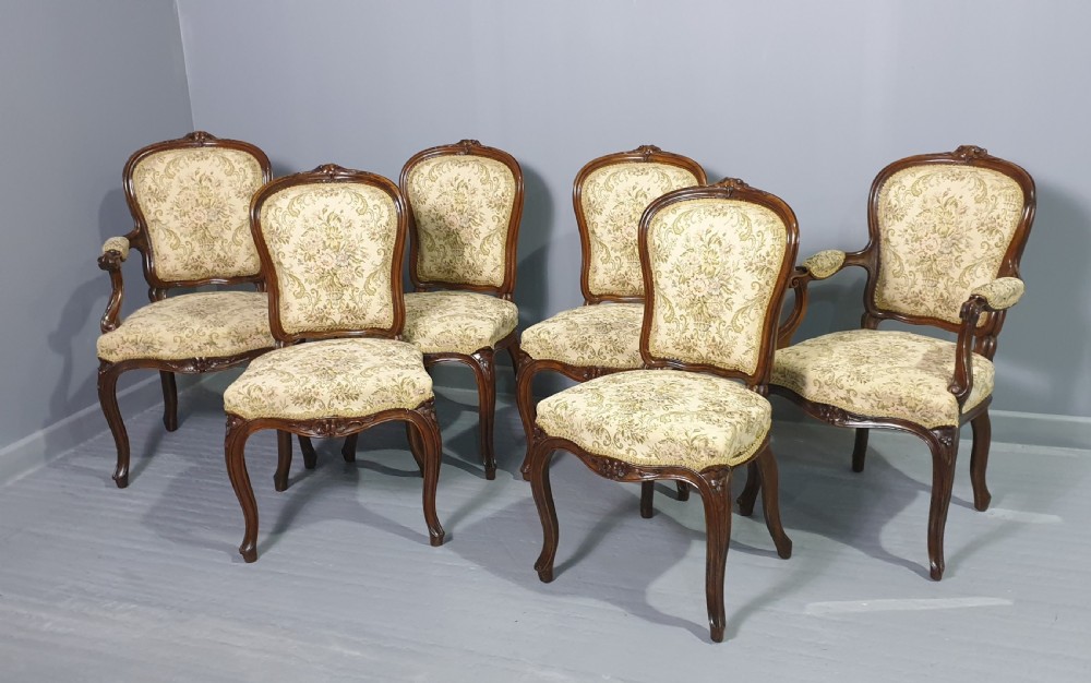 Superb Set Six English Walnut Dining Chairs View II