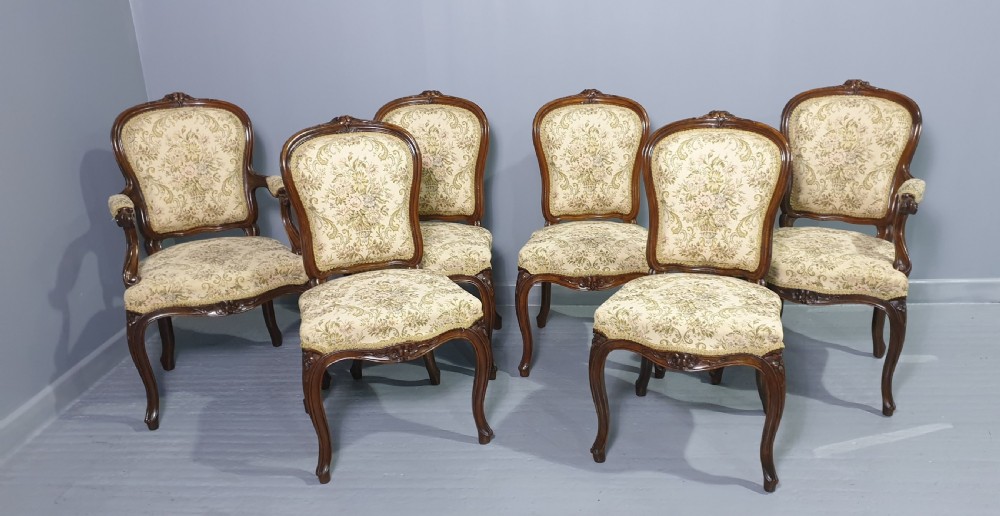 Superb Set Six English Walnut Dining Chairs View III