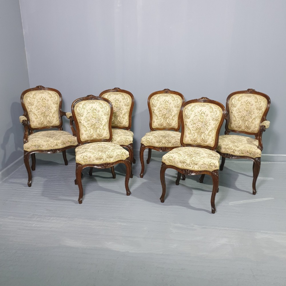 Superb Set Six English Walnut Dining Chairs