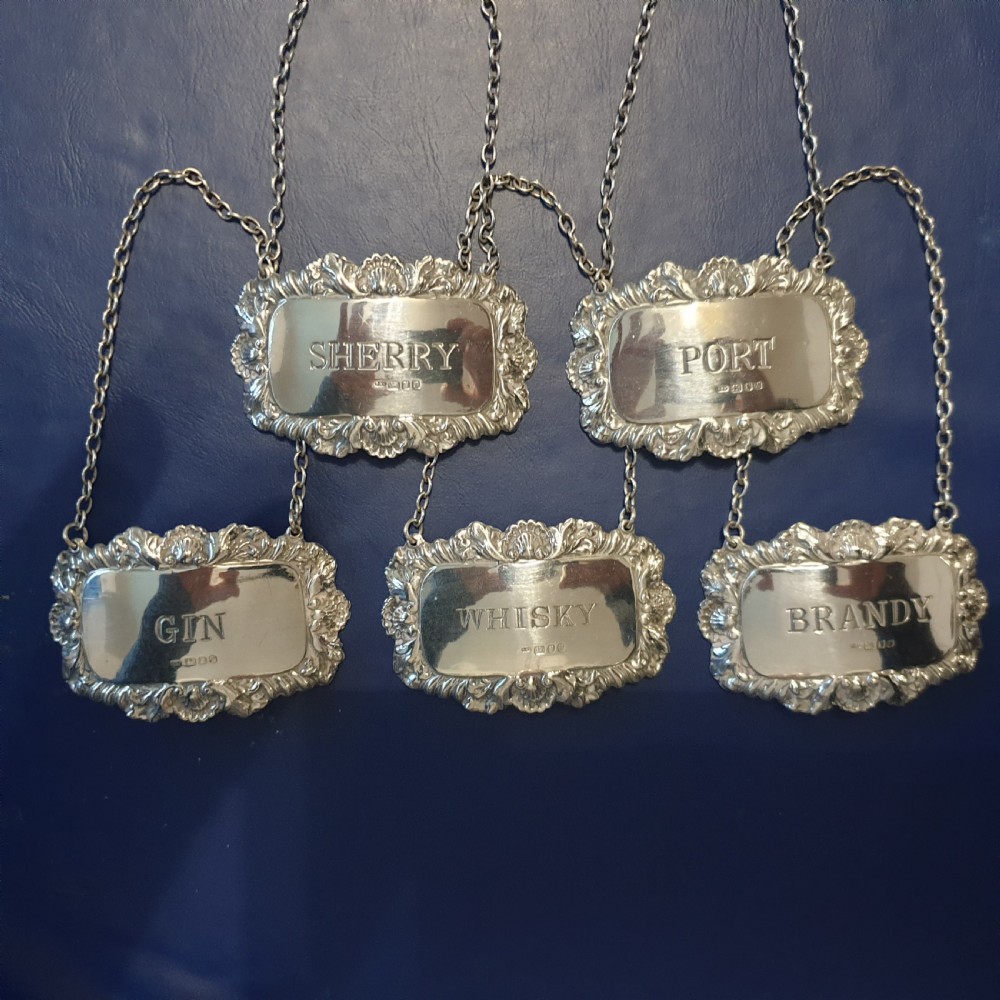 Set Five Hallmarked Silver Bottle Decanter Labels View VII