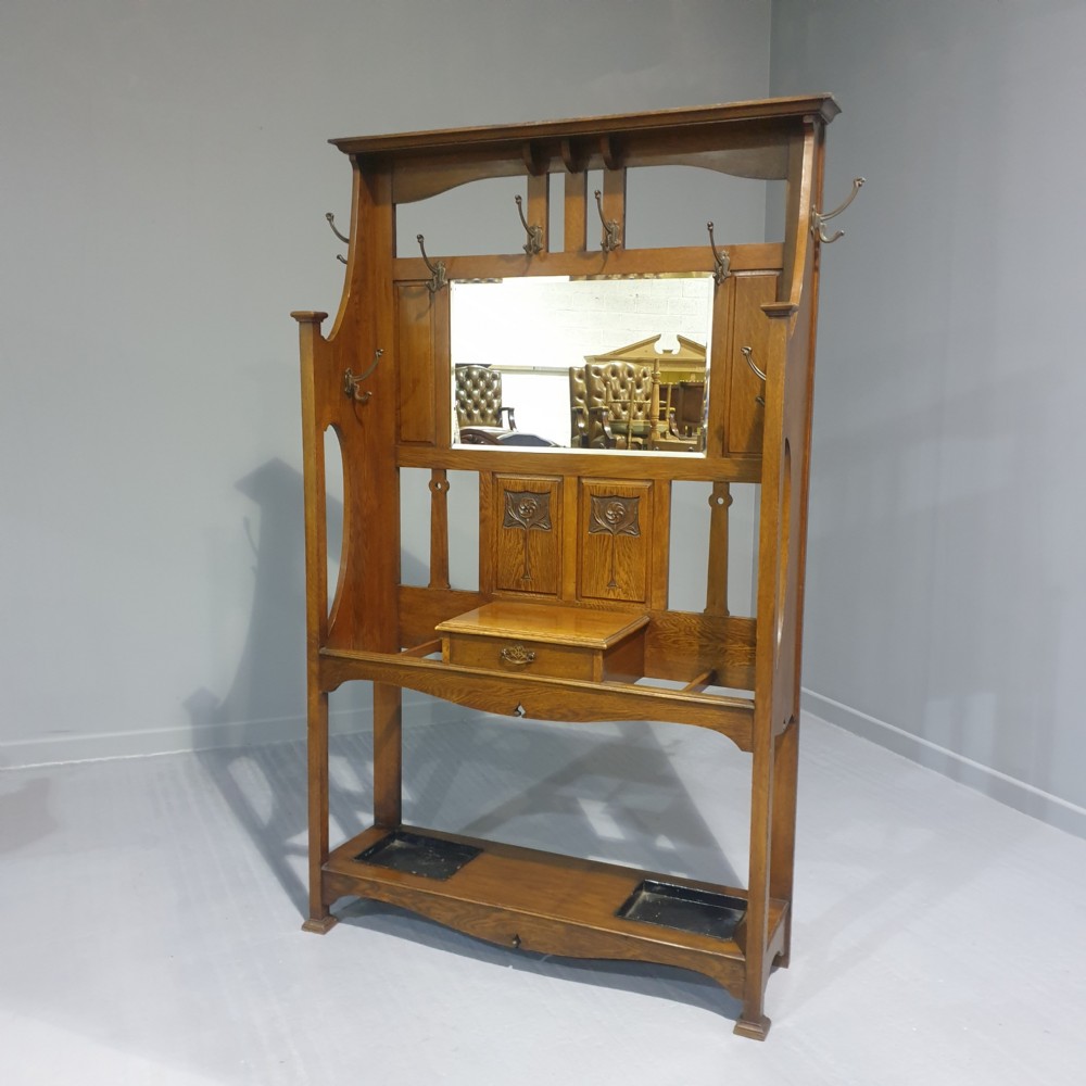 Art Nouveau Oak Hallstand