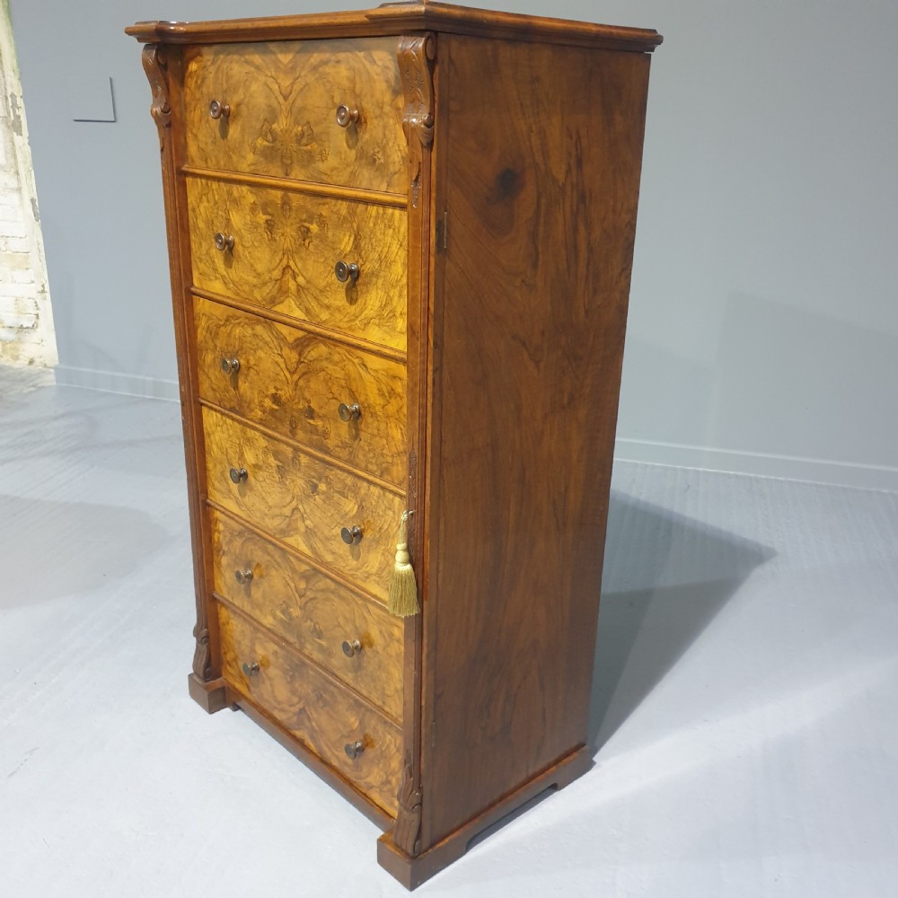 Outstanding Burr Walnut Wellington Chest of Drawers View III
