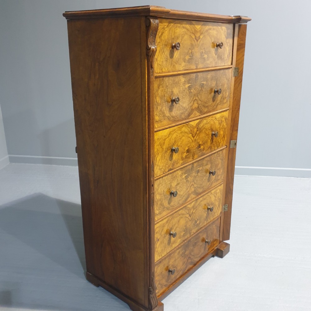 Outstanding Burr Walnut Wellington Chest of Drawers View IV