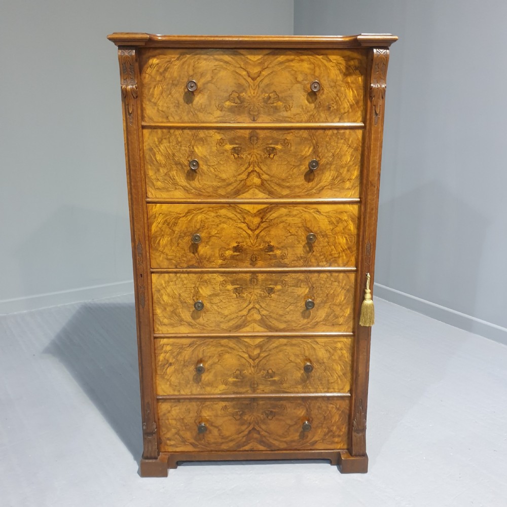 Outstanding Burr Walnut Wellington Chest of Drawers View X