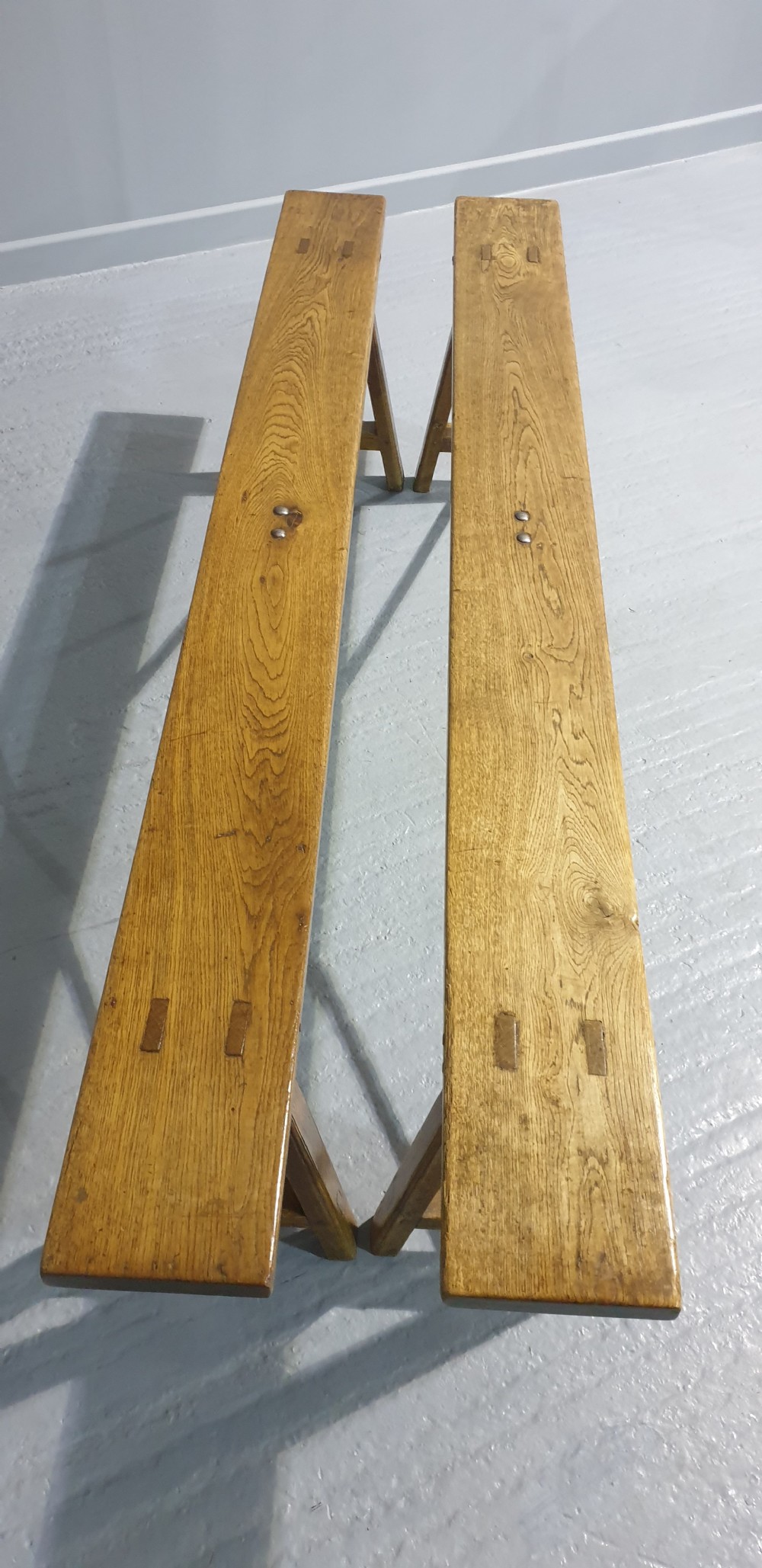 Superb Pair Oak Benches View X