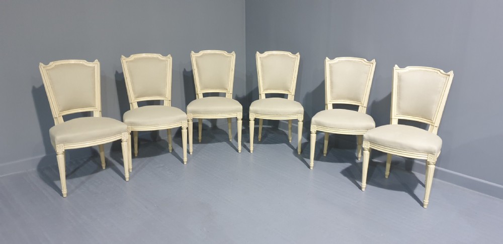 Set Six French Painted Dining Chairs