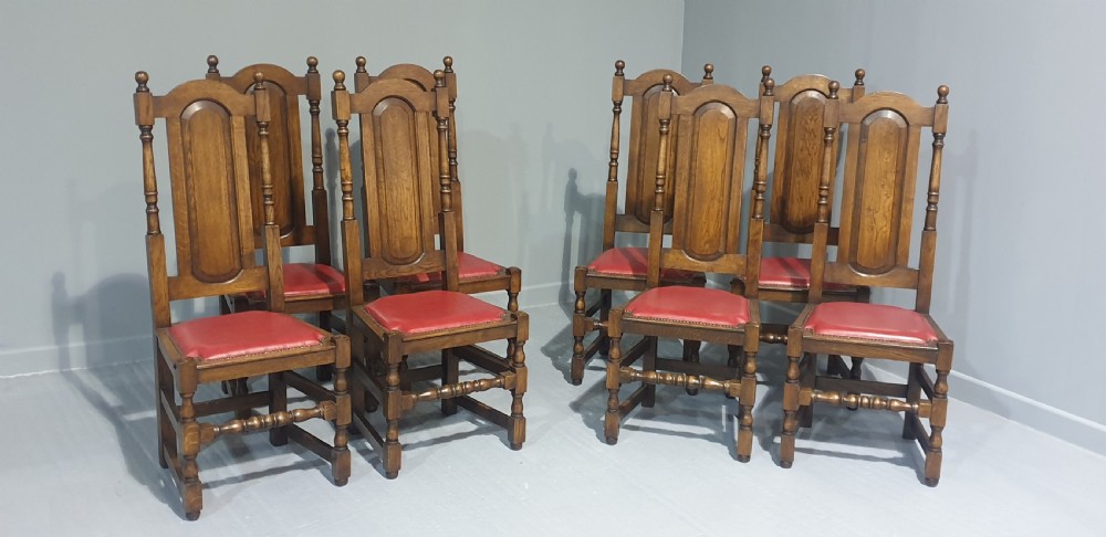 Excellent Set Eight Oak Dining Chairs