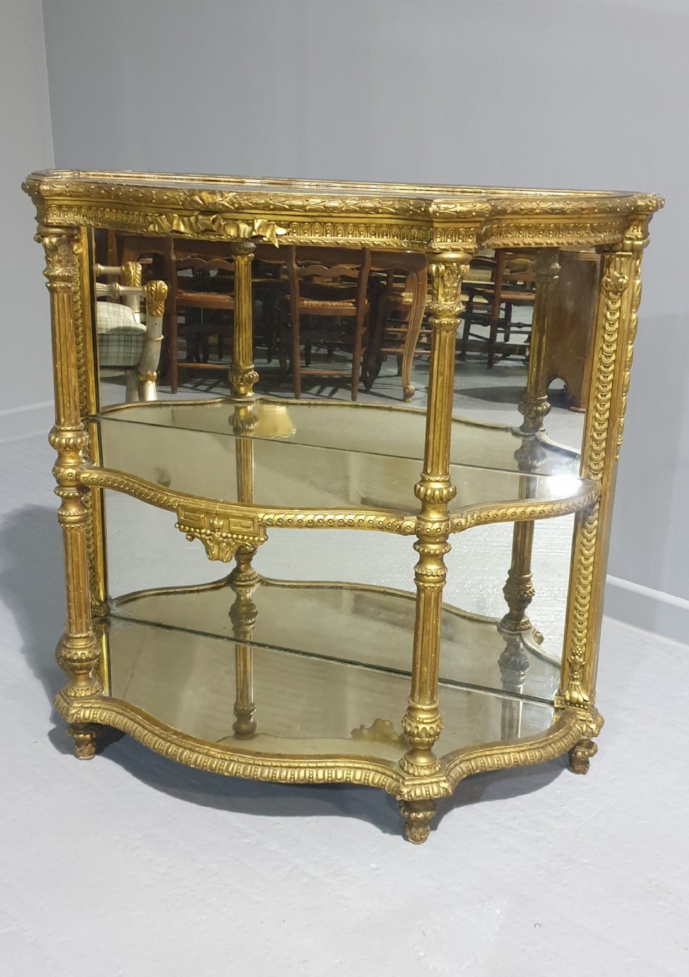 Outstanding Gilt and Mirrored Whatnot Buffet Stand